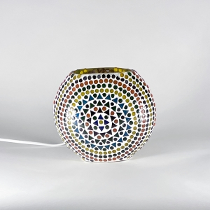 Lampada da tavolo in vetro mosaicata Wheel Mandala h. 17 cm.