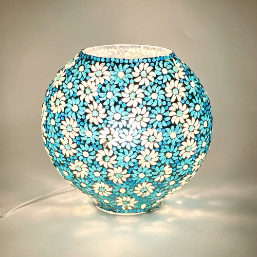 Light Blue Daisy Handmade Lamp in mosaic glass h. 32 cm.