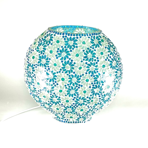 Light Blue Daisy Handmade Lamp in mosaic glass h. 32 cm.