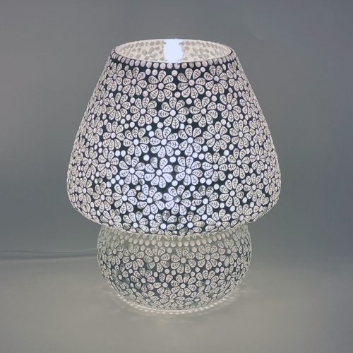 Lampada da tavolo in vetro mosaicata White Daisy h. 32 cm.