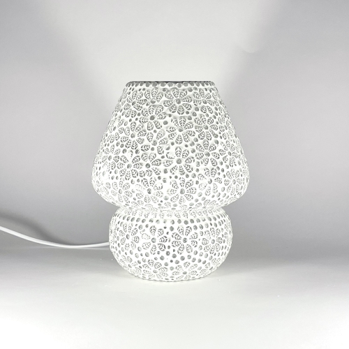 Lampada da tavolo in vetro mosaicata White Daisy h. 23 cm.