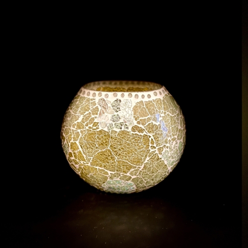 Lampada da tavolo in vetro mosaicata Yellow Craquelè h. 17 cm.