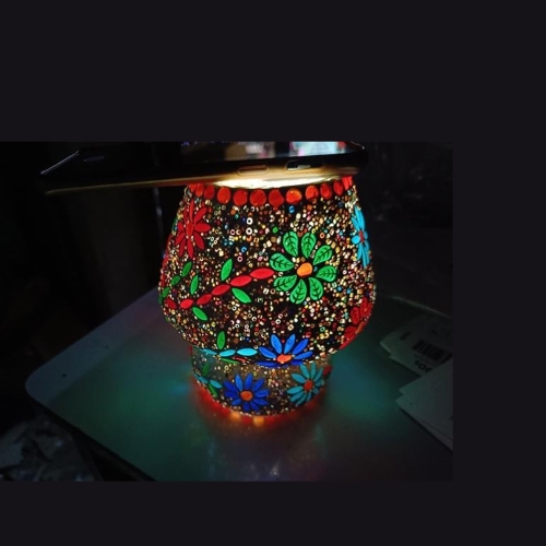 Floral Gray Handmade Lamp in mosaic glass h. 17 cm.