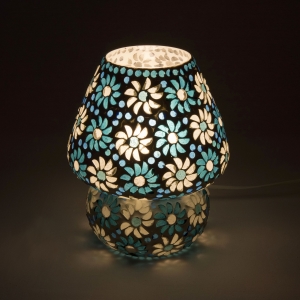 Lampada da tavolo in vetro mosaicata Light Blue Daisy h. 17 cm.