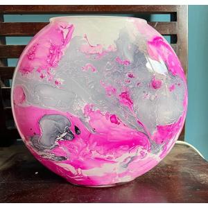 Rose Handmade Lamp in painted glass h. 32 cm.