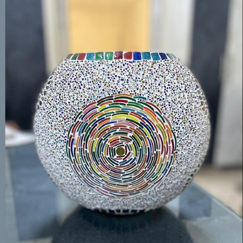 Lampada da tavolo in vetro mosaicata Fantasy Churi h. 32 cm.