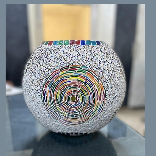 Lampada da tavolo in vetro mosaicata Fantasy Churi h. 23 cm.