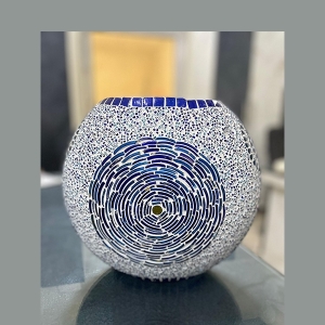 Lampada da tavolo in vetro mosaicata Blue Churi h. 17 cm.