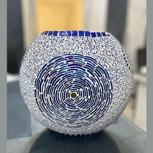 Lampada da tavolo in vetro mosaicata Blue Churi h. 32 cm.