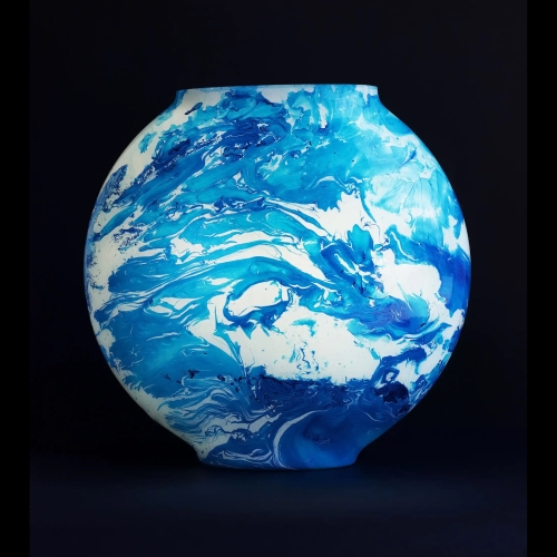 Lampada da tavolo in vetro dipinta Ocean h. 32 cm.