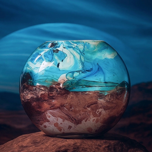 Neptune Handmade Lamp in painted glass h. 23 cm.