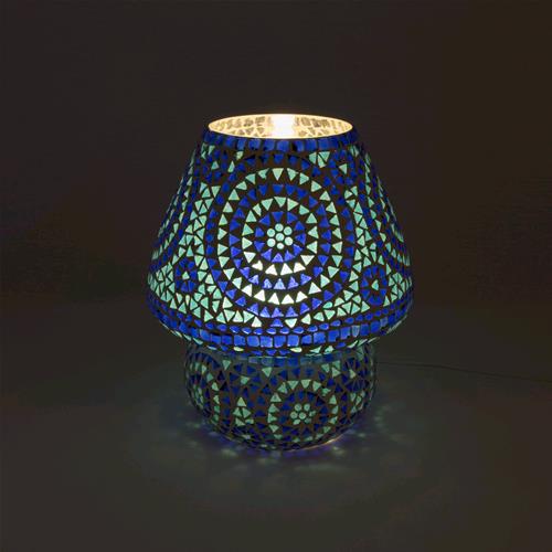 Lampada da tavolo in vetro mosaicata Blue Sauna h. 32 cm.