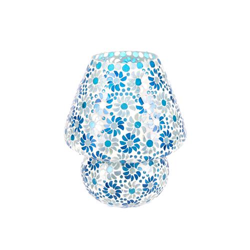 Lampada da tavolo in vetro mosaicata Light Blue Daisy h. 32 cm.