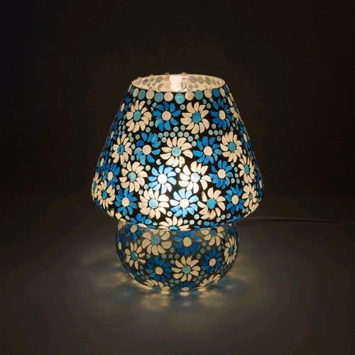 Lampada da tavolo in vetro mosaicata Light Blue Daisy h. 32 cm.
