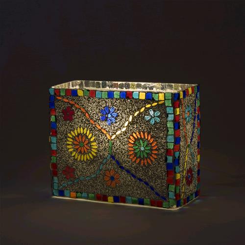 Lampada da tavolo in vetro mosaicata Floral Gray h. 21 cm.