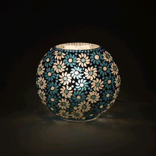 Lampada da tavolo in vetro mosaicata Light Blue Daisy h. 17 cm.