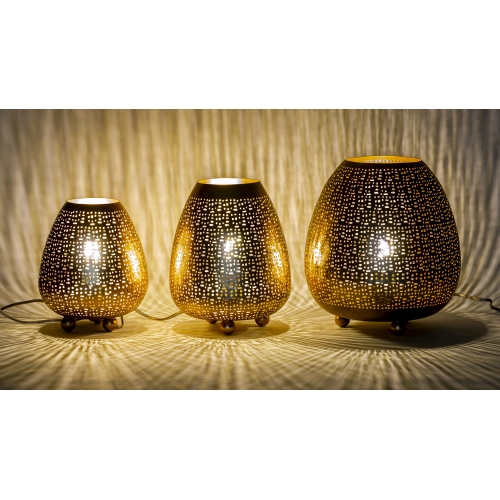 Lampada da tavolo artigianale intarsiata argento grande