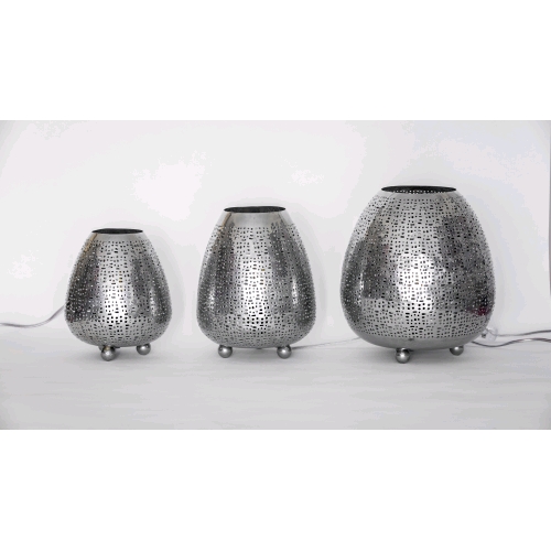 Lampada da tavolo artigianale intarsiata argento grande