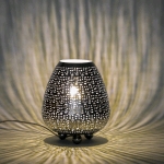 Lampada da tavolo artigianale intarsiata argento piccola