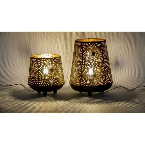 Lampada da tavolo artigianale intarsiata nera grande