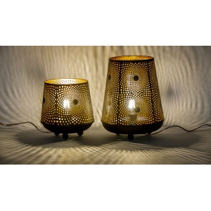 Lampada da tavolo artigianale intarsiata nera grande