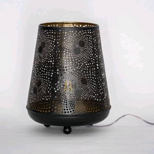 Lampada da tavolo artigianale intarsiata nera grande