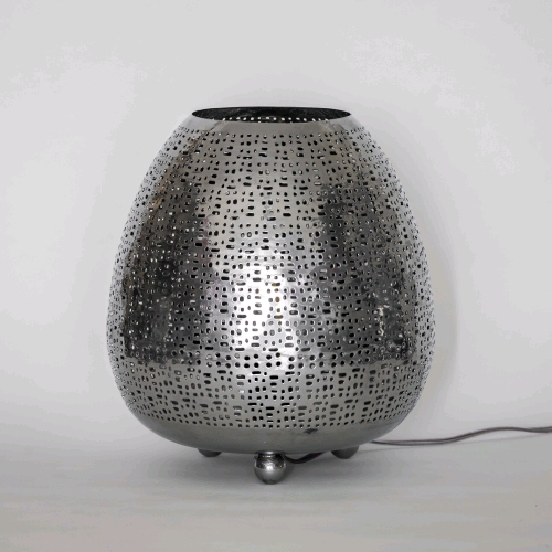 Lampada da tavolo artigianale intarsiata argento grande