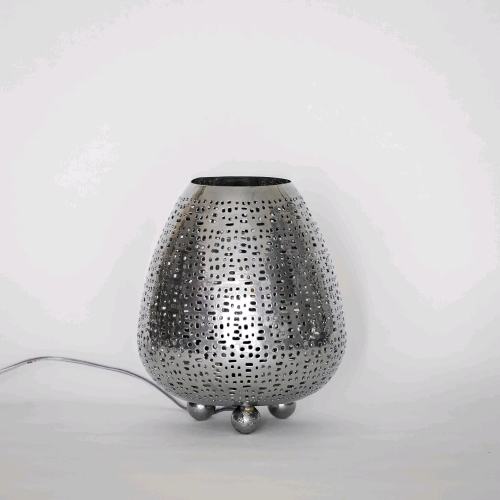 Lampada da tavolo artigianale intarsiata argento piccola