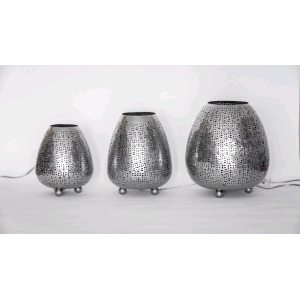 Lampada da tavolo artigianale intarsiata argento piccola