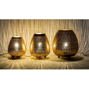 Lampada da tavolo artigianale intarsiata oro grande