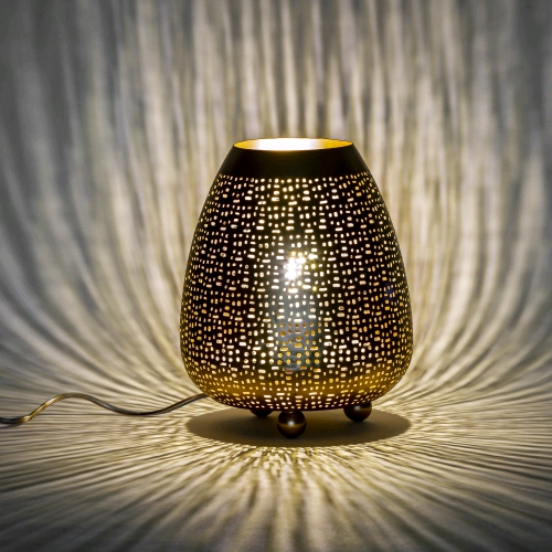 Lampada da tavolo artigianale intarsiata oro media