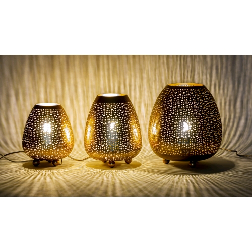 Lampada da tavolo artigianale intarsiata oro media