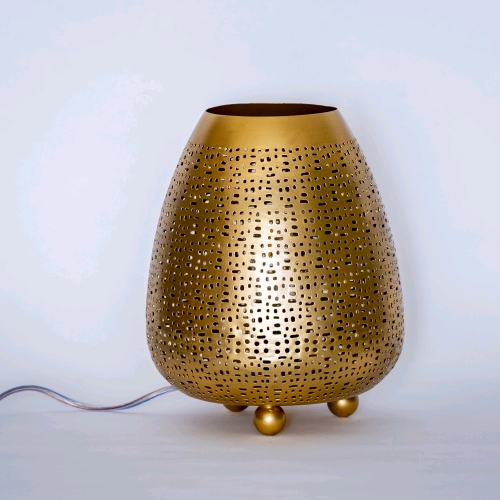 Lampada da tavolo artigianale intarsiata oro media