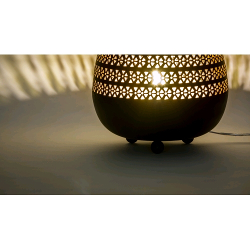 Lampada da tavolo artigianale intarsiata nera grande