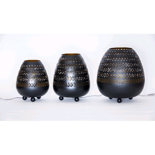 Lampada da tavolo artigianale intarsiata nera grande