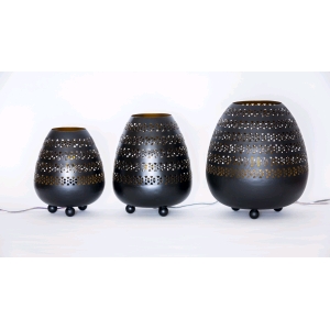 Lampada da tavolo artigianale intarsiata nera grande