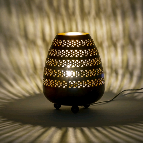 Lampada da tavolo artigianale intarsiata nera media