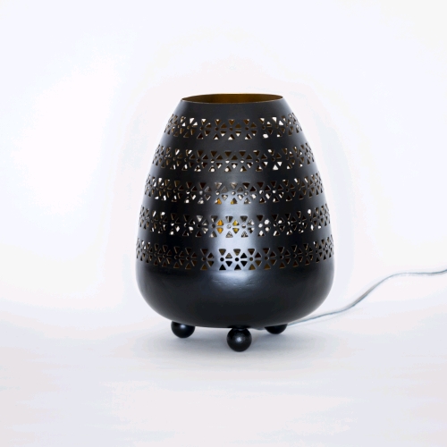 Lampada da tavolo artigianale intarsiata nera media