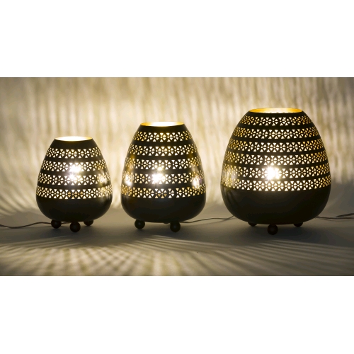 Lampada da tavolo artigianale intarsiata nera media