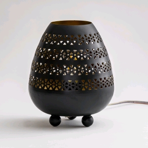 Lampada da tavolo artigianale intarsiata nera piccola