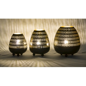 Lampada da tavolo artigianale intarsiata nera piccola