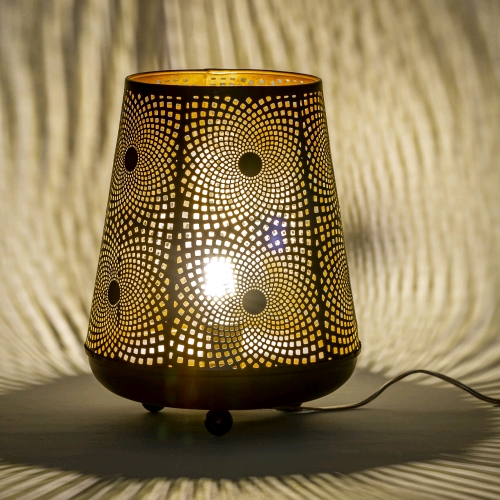 Lampada da tavolo artigianale intarsiata nera grande