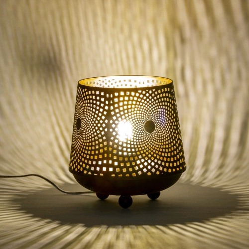 Lampada da tavolo artigianale intarsiata nera piccola