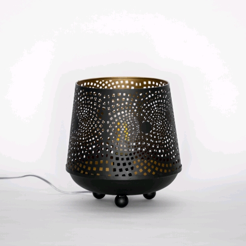 Lampada da tavolo artigianale intarsiata nera piccola