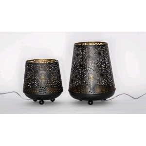 Lampada da tavolo artigianale intarsiata nera piccola