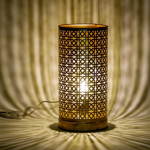 Lampada da tavolo artigianale intarsiata oro