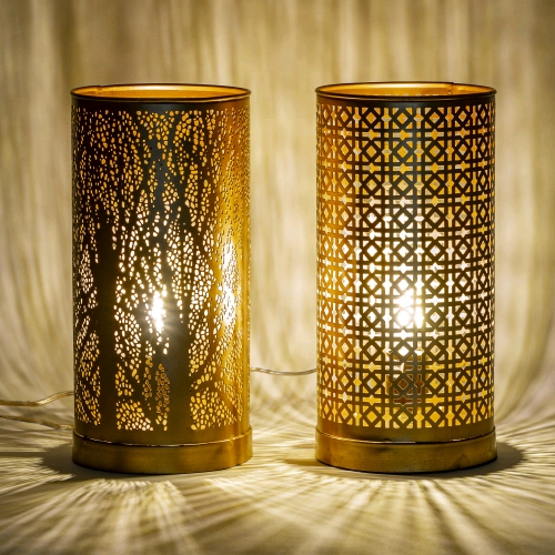 Lampada da tavolo artigianale intarsiata oro