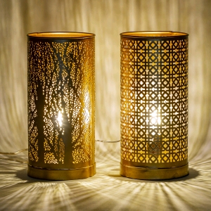 Lampada da tavolo artigianale intarsiata oro