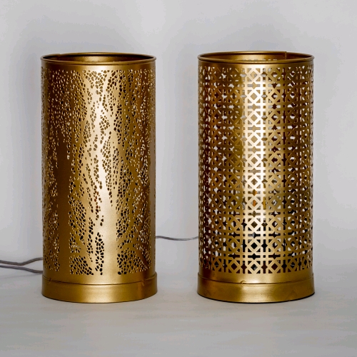 Lampada da tavolo artigianale intarsiata oro