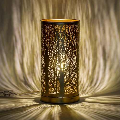 Lampada da tavolo artigianale intarsiata oro